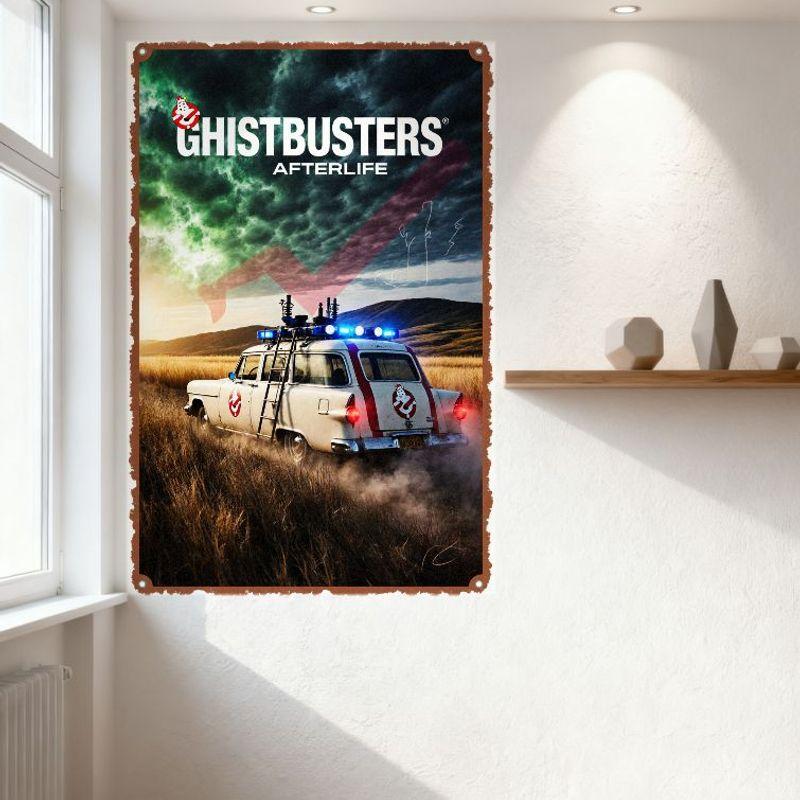 Krotitelé duchů: Dědictví Ecto-1 Vintage plechová cedule Retro filmový plakát pro domácí bar Man Cave Dekorace