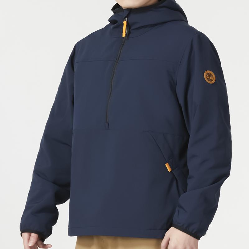 Timberland Solid Color Logo Outdoor Windproof Warm Hooded Cotton Jacket Men Jacket Blue A43MR-433