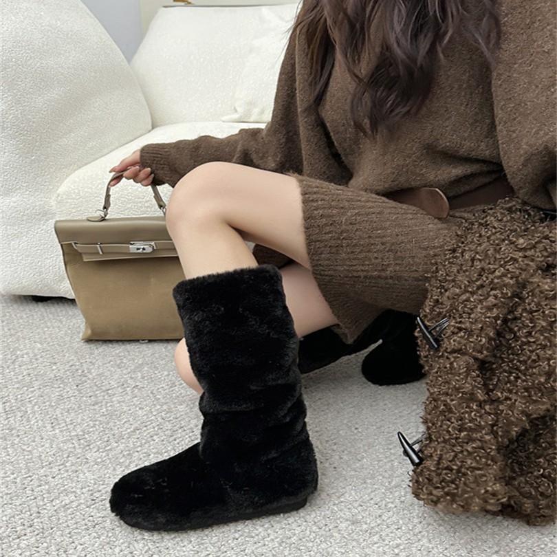 Winter Mao Mao Piled Boots 2025 Autumn New European and American Style Round Head Thick Heel High Heel Long Women's Boots