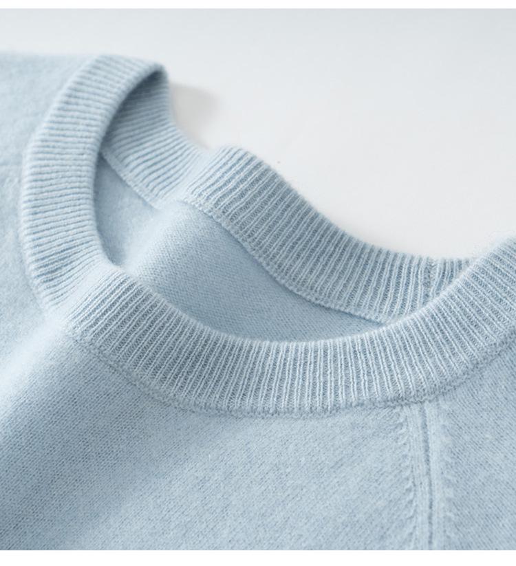 Women's 100% Cashmere Loose Knit Round Neck Sweater - Solid Color Basic Layer