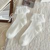 Retro Ballet-style Summer Pure Lace Fringed Pile Socks for Women, Thin Combed Cotton Versatile Short Socks