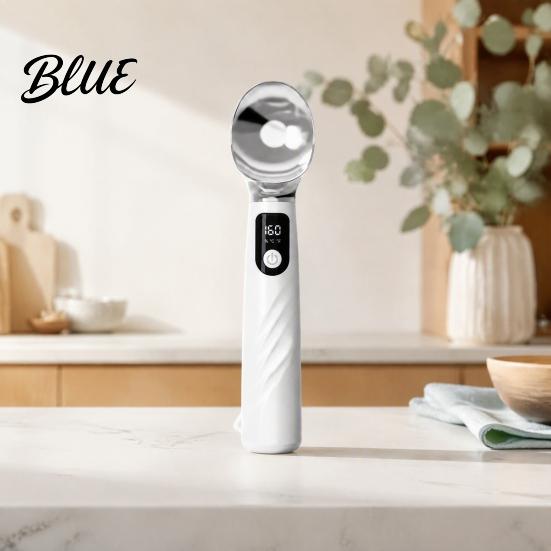 Robuster Zinklegierungs-Löffel für gefrorenes Eis mit LED-Anzeige, wiederaufladbarer, selbstwärmender Löffel, zum Servieren von Gelato für hartes Eis, ergonomisches Dessert
