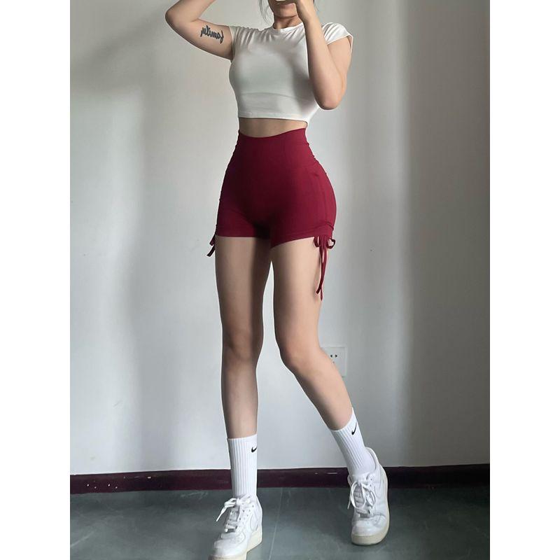 Buttock Lifting Peach Pants Yoga Shorts Drawstring High Waist Seamless Knitted Fitness Pants Hip-Showing Exaggerates Hips Sports Three-Point Pants