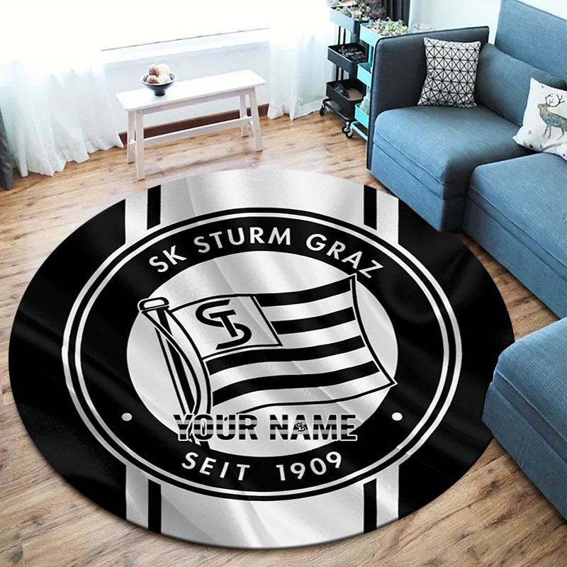 Sk Sturm Graz Crest Custom Name Round Area Rug Carpet Rug For Living Room Bedroom Sofa Playroom Decor Nonslip Floor Mat