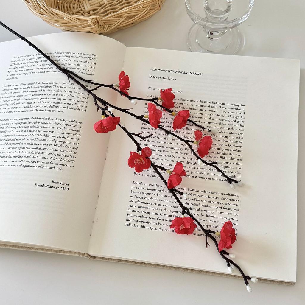 1pcs Artificial Flowers White Plum Blossom 21.7'' Fake Wintersweet Long Stem Plastic Flowers Home Hotel Office Wedding Party Garden Decor