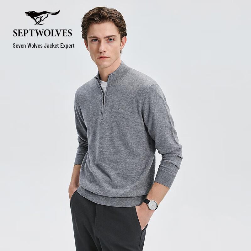 SEPTWOLVES Men's Solid Half-Placket Thick Wool Sweater