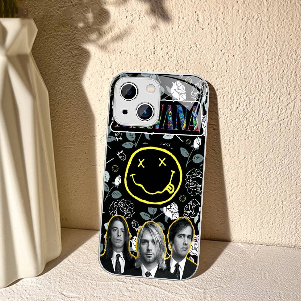 N-Nirvanaes Rock Band Phone Case Tempered Glass For iphone 14 13 12 11 Pro Mini XS MAX 14Plus X XS XR Fundas