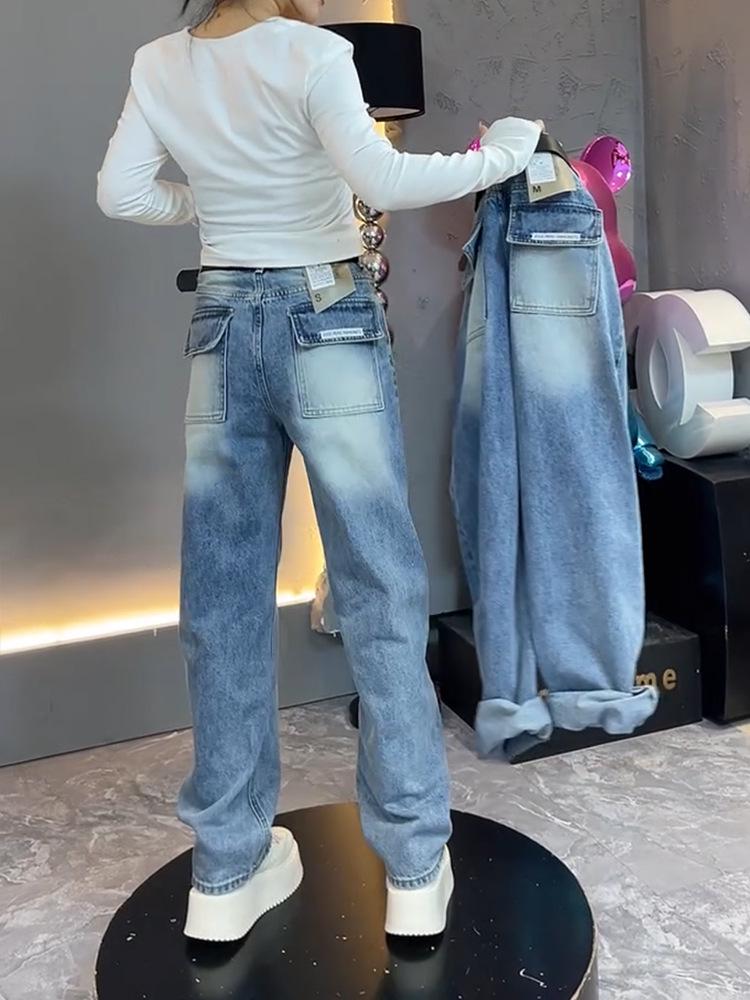 

2025 Plus Size Women s Wide Leg Jeans - Curved, Slimming Fit for Autumn 5XL синий