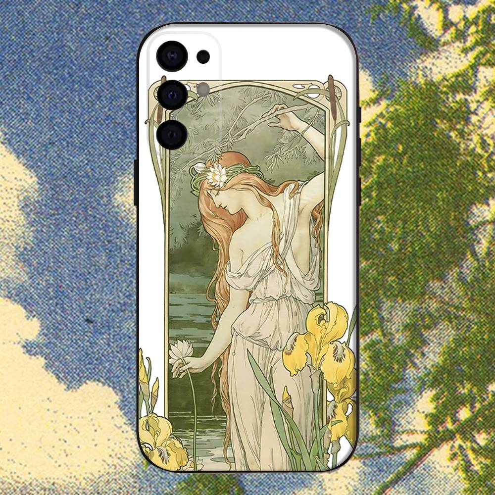 Vintage Alphonse Mucha Phone Case For Samsung S25,S24,S21,S22,S23,S30,Ultra,S20,Plus,Fe,Lite,Note,10,9,5G Black Cover