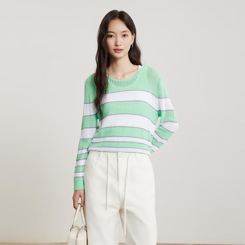 

Женский полосатый вязаный свитер с ажурным узором S