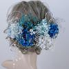 Hair Ornament for and and Gold Coming-of-Age Ceremonies, Graduations, Weddings Hydrangea, Baby's Breath, Pearl, Mizuhiki, Blue, White, Silver,