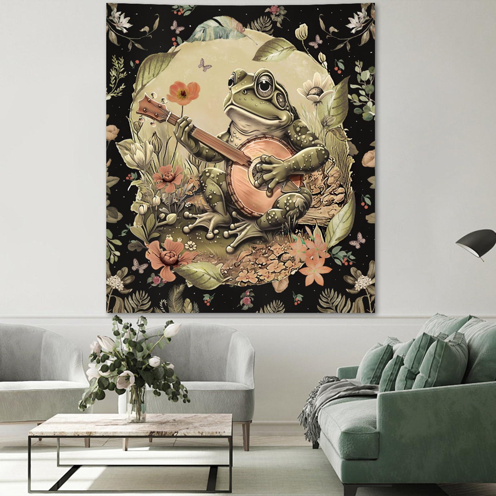 

VIKAMA Retro Bohemian Frog Tapestry Suitable For Bedroom Aesthetic Decor Fun Frog Decor Suitable For Dormitory Living Room 74x94cm(29x37in)