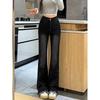 Women's Black-Grey Frayed Micro-Flare Jeans - Autumn Style, Plus Size, Stretchy, Slimming, for Curvy & Pear-Shaped Figures, Bell-Bottoms