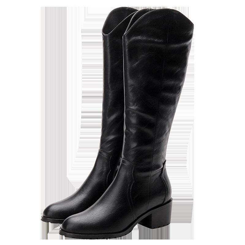 

Round head fashion boots women s 2025 autumn and winter new side zipper thick heel black tall Martin women s boots increase height and thinness 34