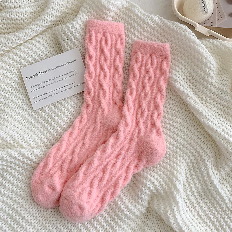 Women Socks Home Twist Mid-Tube Thickened Coral Velvet Floor Socks Sleeping Socks Towel Socks Supersoft