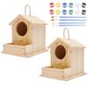 2Pcs Wooden Bird House DIY Birdhouse Building Kit with Paints Brushes Creative Bird Box Arts and Crafts Pet Supplies for Kids