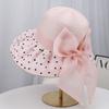 Spring and summer new mesh hat women's temperament elegant travel sun protection sun hat polka dot bow bucket hat