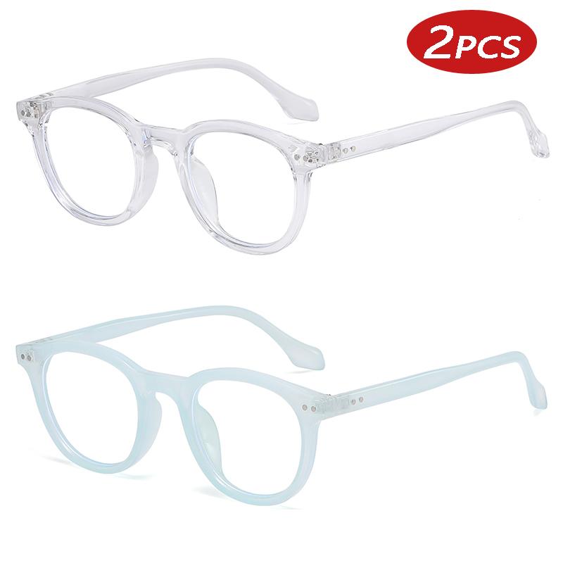 

2pcs Trendy Oval Computer Glasses Frames Women Vintage Clear Blue Light Blocking Eyeglasses Men Rivets Optical Frame Unisex