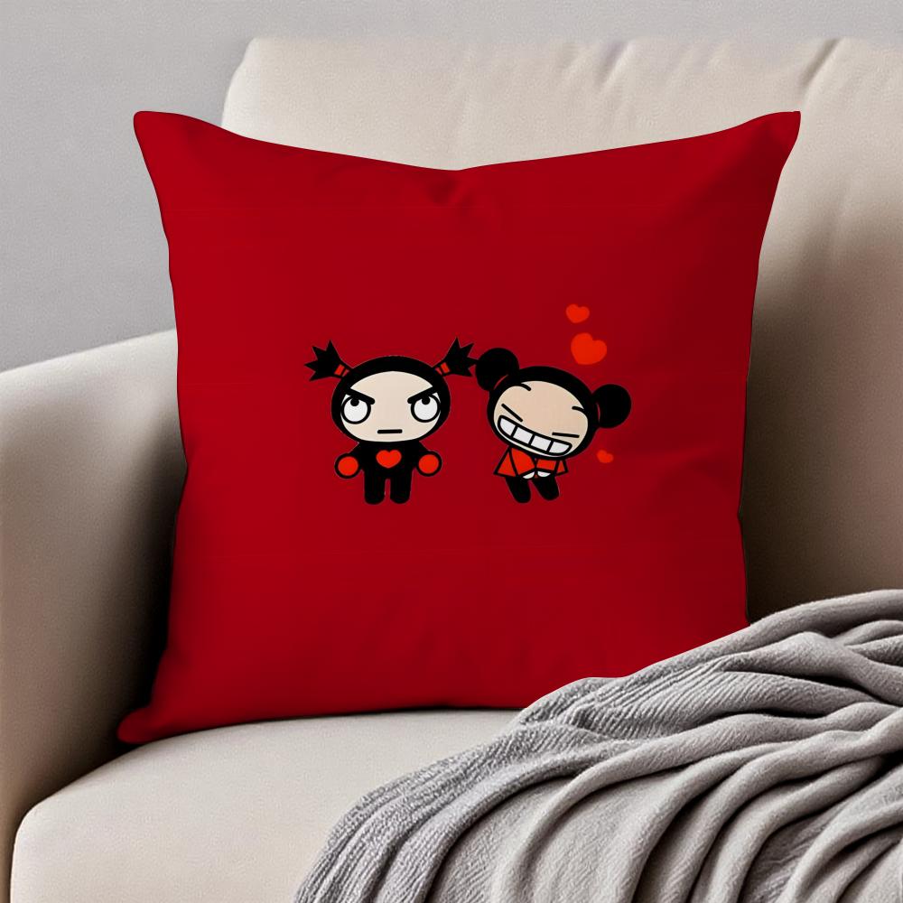 Kawaii PPucca Anime Cushion Cover Pillowcase Antidustmite Invisible Zipper Short Plush Sofa Cushion