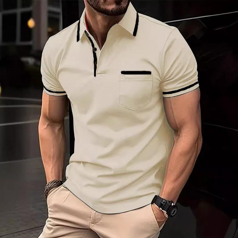 Men's New Summer Pocket Splicing Polo Set Simple Lapel Daily Casual Outfit