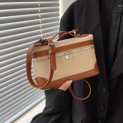 Retro Contrasting Color Casual Portable Small Bag Women's New Canvas Small Square Bag Summer Niche Fashion Messenger Bag