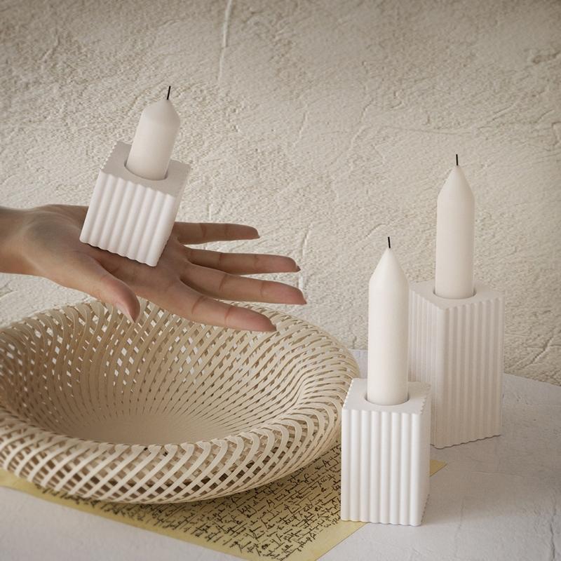 3x Handmade Candlestick Molds Square Striped Candle Holder Silicone Moulds Castings Mould Plaster Molds Candle Cup Molds