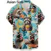 Men's Fashion 3D Printed 2026 Casual Hawaiian Shirts Funny Monkey Giraffe Cat Graphic Blouses Short Sleeve Button Shirt Tops