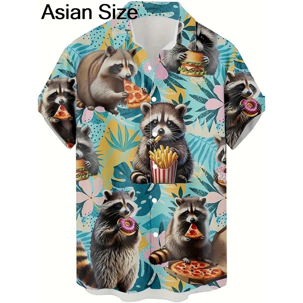Men's Fashion 3D Printed 2026 Casual Hawaiian Shirts Funny Monkey Giraffe Cat Graphic Blouses Short Sleeve Button Shirt Tops
