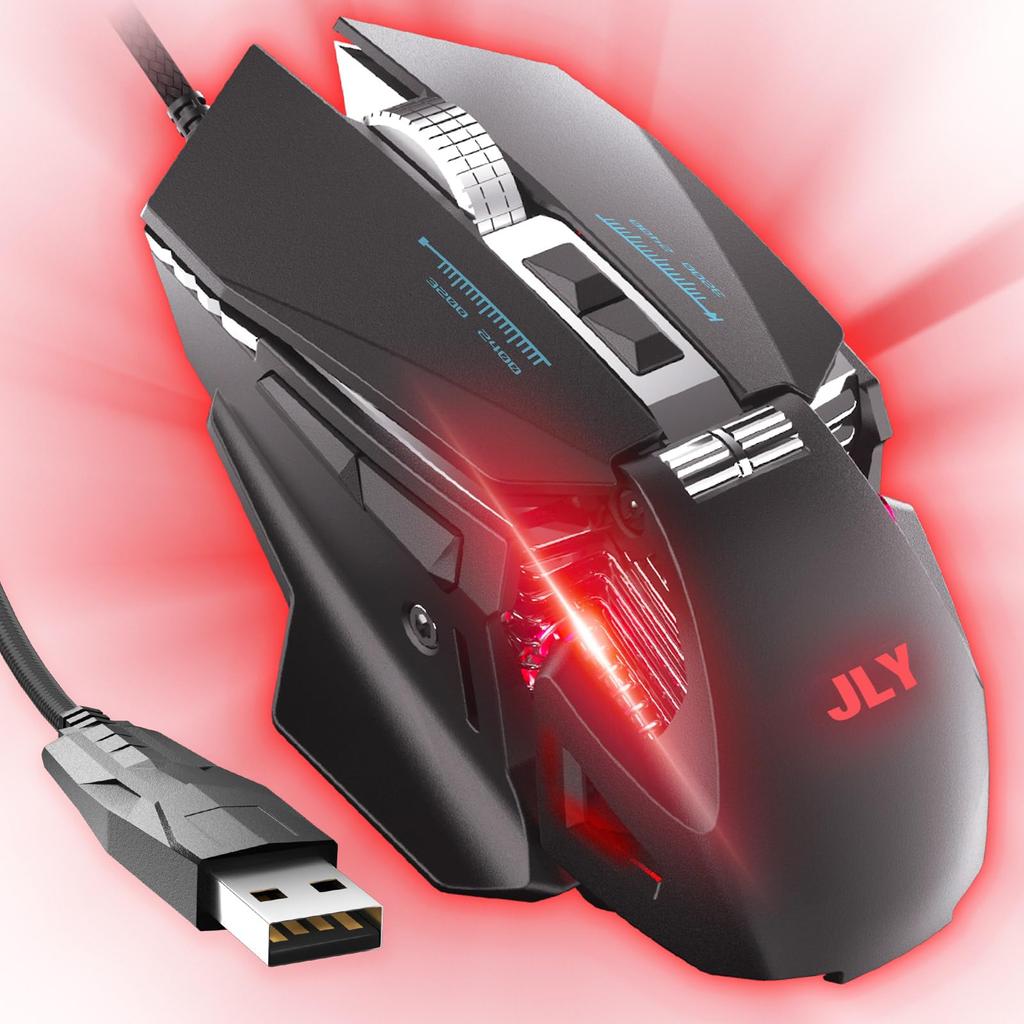 JLY J300 PRO Gaming Mouse Weight Adjustment 12800DPI Wired LED PC Mouse 7 Program Buttons Ergonomic Design Optical USB Wired Gaming Mouse
