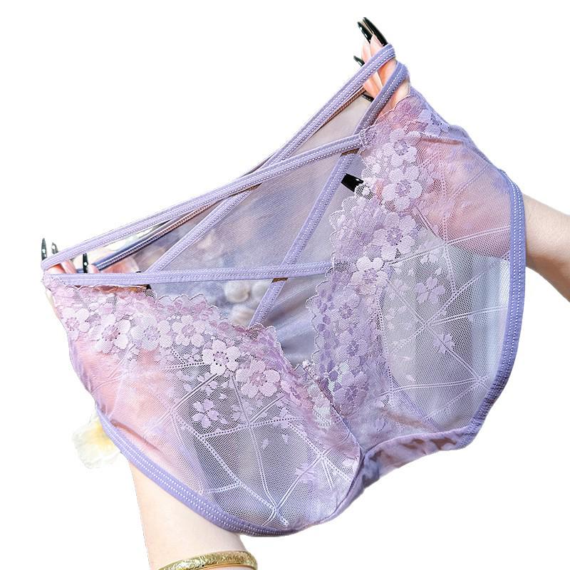 2025 Breathable High-End Lace Sexy High-Waisted Seamless Cotton Triangle Panties for Women