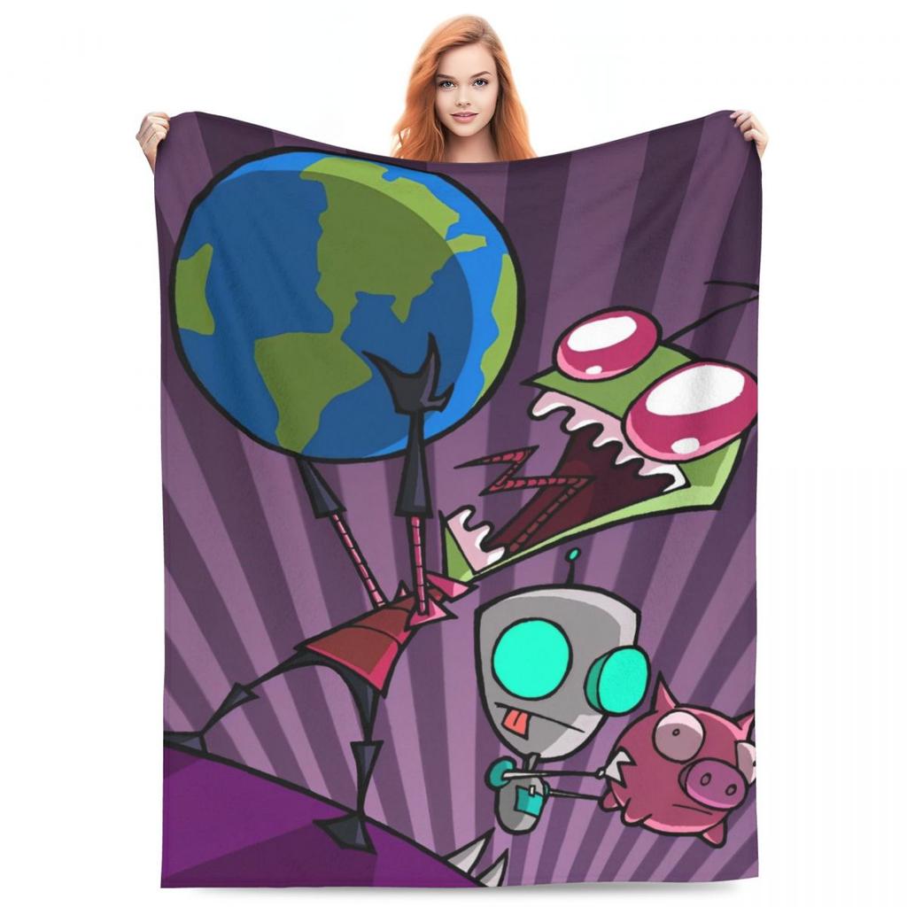 Invader-Zims Wolldecke Cartoon Dunkle Komödie Individuelle Überwurfdecke für Zuhause 200x150cm