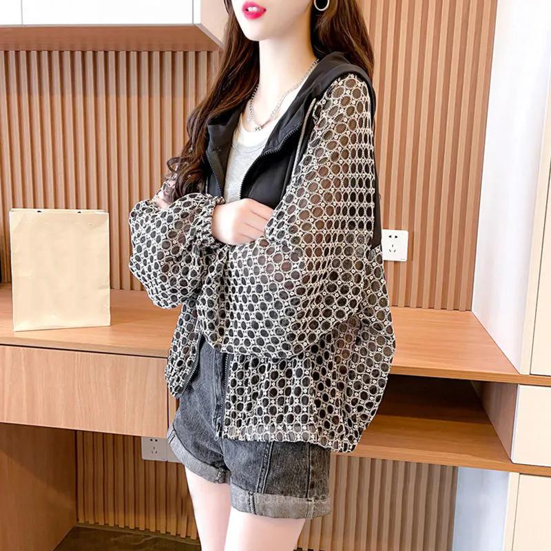 WTEMPO Female Casual Versatile Hooded Sunscreen Cardigans Spring Summer Women's Casual Gradient Zipper Coats
