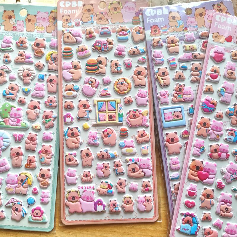 Capibara Dolphin Cub Bear Soft Children Cartoon Bubble Sticker Three-dimensional Soft Decorative Hand Account Cute Little Sticker