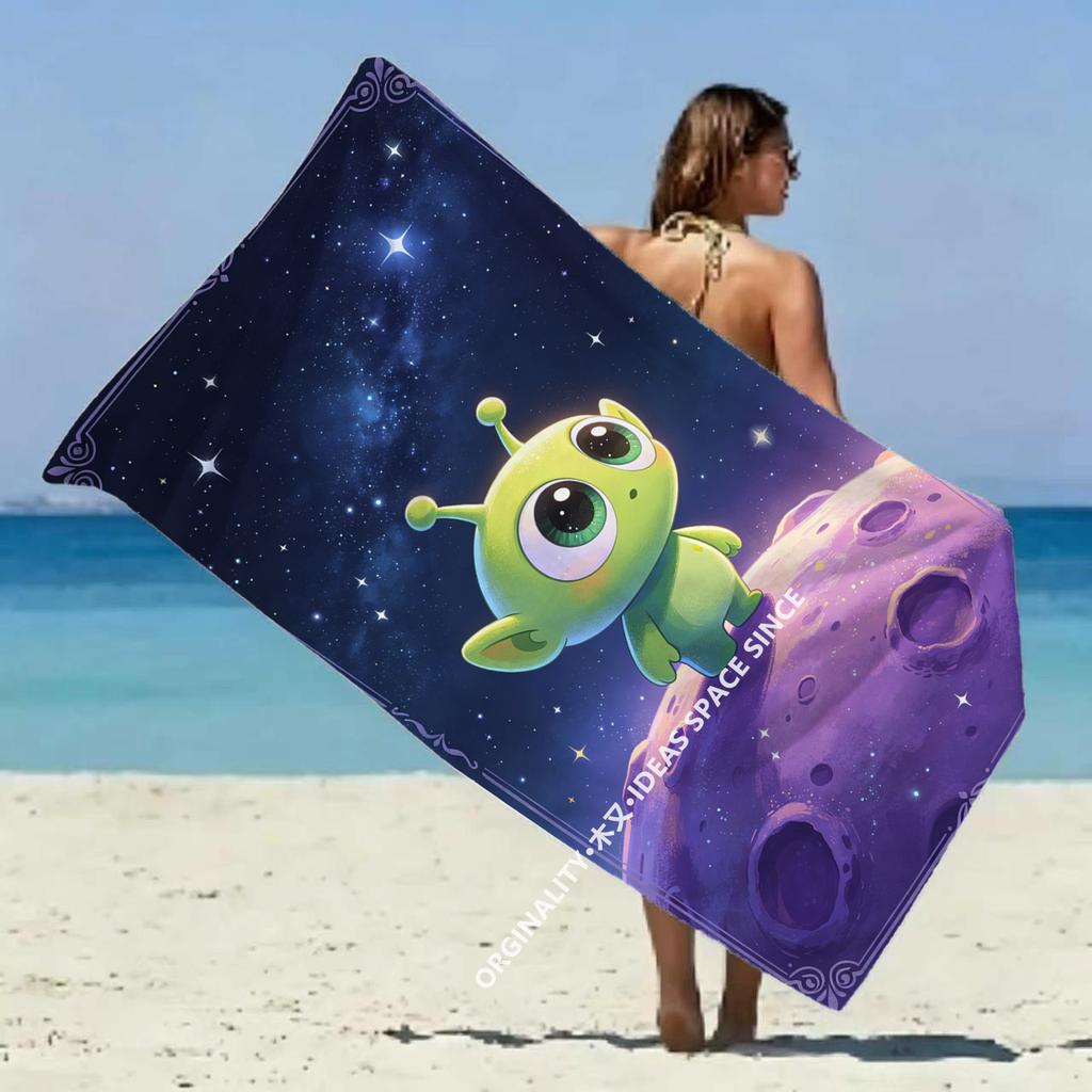 Süßes Alien-Galaxie-Strandtuch Gemustert Sonnenschutz Und Winddicht Geeignet Für Schwimmbad Camping Reise Decke