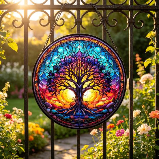 Gekleurd Glas Raam Hangdecoratie Rond Zonenvanger Paneel Huis Kantoor Woonkamer Tuin Binnenplaats Venster Hangend Ornament