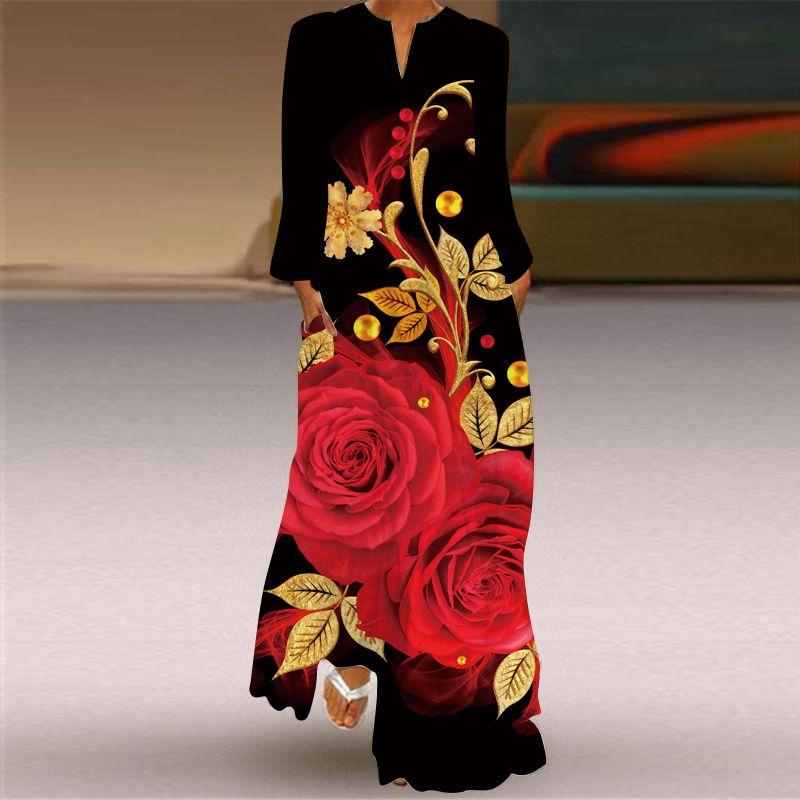 Summer Print Long Dress Women Beach Holiday Loose 3D Skirt