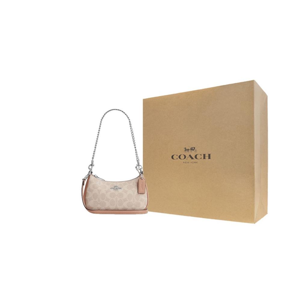 Coach Teri 19 Logo Zip Closure Crossbody Shoulder Bag Small Women bags Milk-Tea CW323-SVPWH