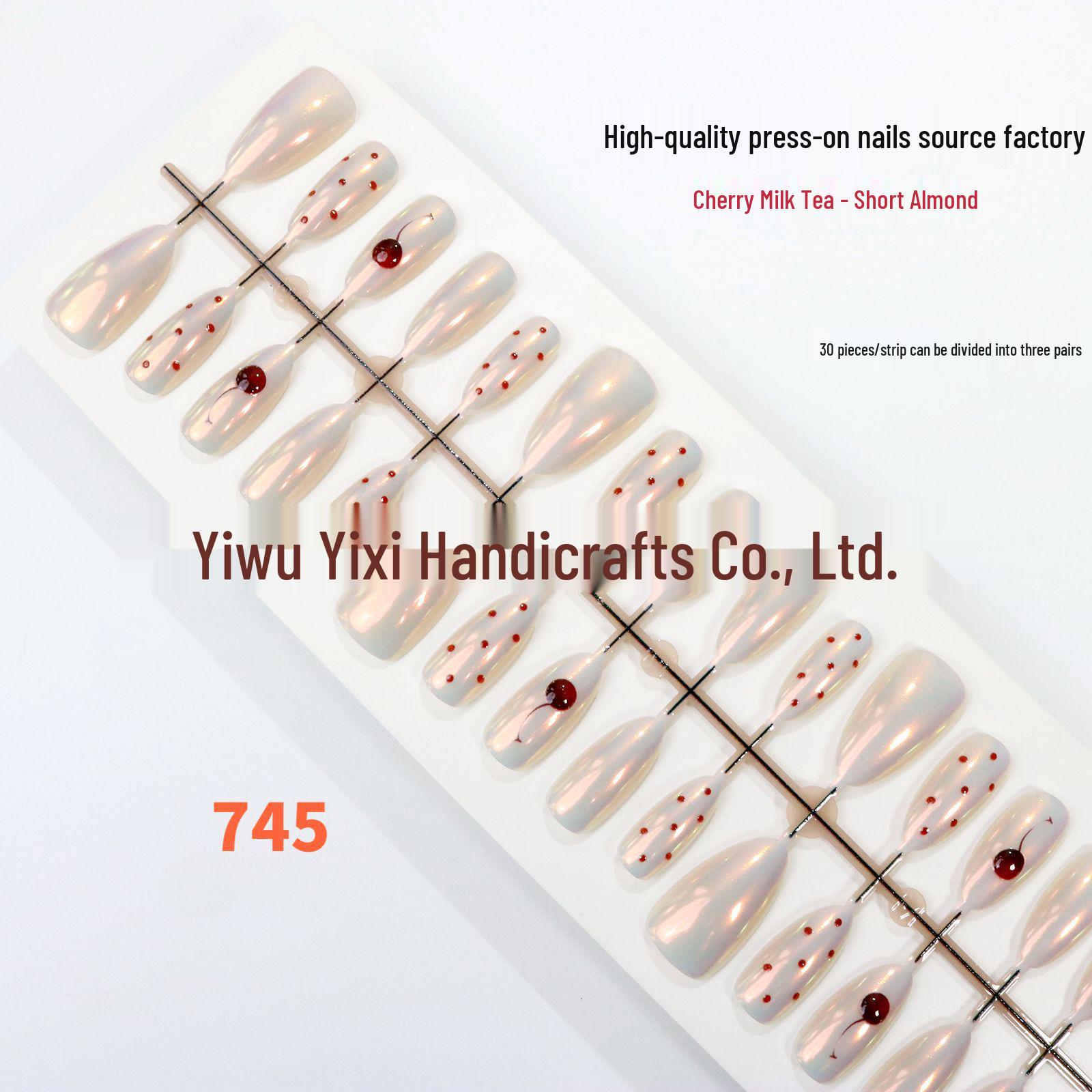 Autumn/Winter Cherry Blossom Cat Eye Press-On Nails - Cream Whitening Manicure Stickers 30 Tips M/S/XS