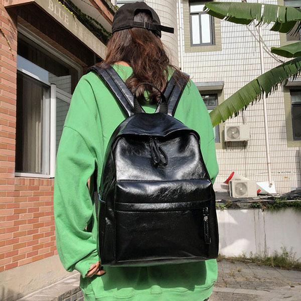 Women's Backpack Vintage Soft PU Backpack casual Anti-theft Shoulder Bag Solid Color School Backpack