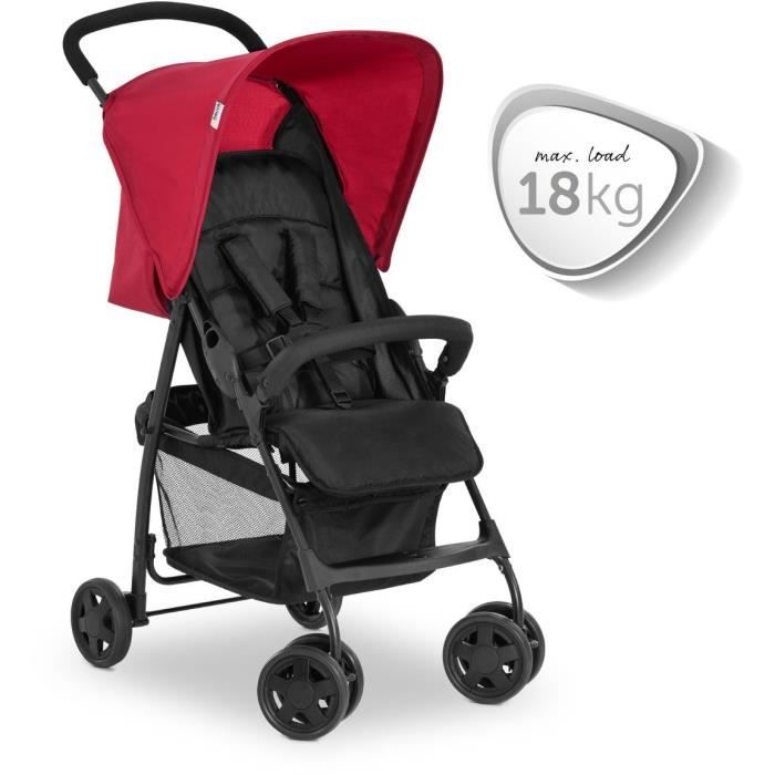 HAUCK - Poussette Canne - SPORT - Pliable & Inclinable - Capote Pare-Soleil - 4 Roues - Noir / Rouge
