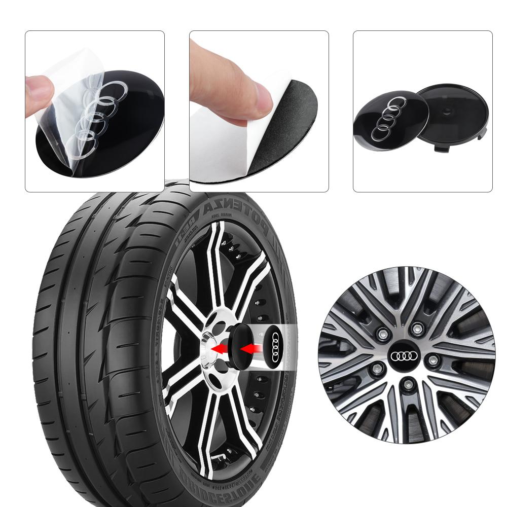 4pcs 56/60/65mm Car Wheel Center Hub Stickers 60/63/68mm Wheel Center Hub Caps Cover For AUDI RS A3 A4 B8 A1 A5 A6 A7 Q3 Q5 Q7