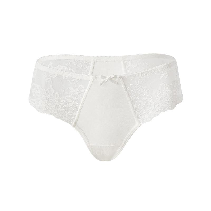 

Customized thong female sexy lace splicing pure cotton breathable bow fitness fun seduction underwear S белый