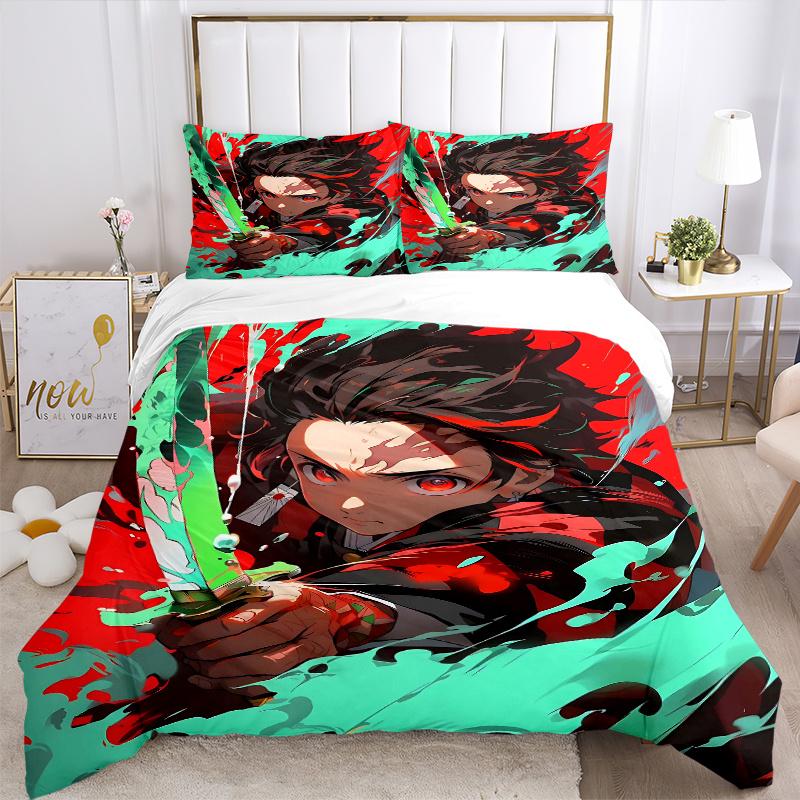 3pcs Tanjiro's Determination Demon Slayer Bedding Set - Includes 1 Quilt Cover and 2 Pillowcases, Comfortable Bedding with Stylish Design fo