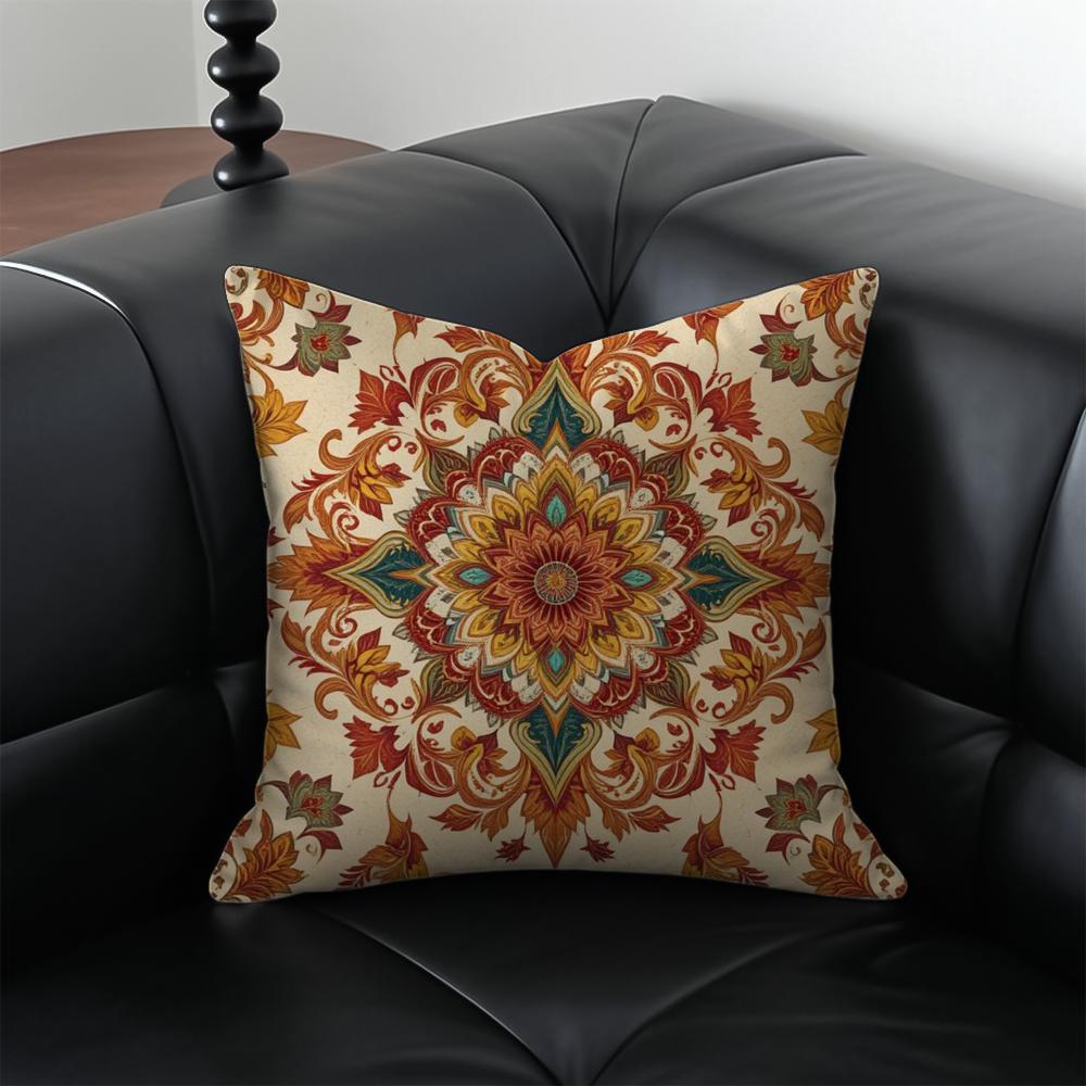 Boho Pattern Ethnic Art Cushion Cover Pillow Case Antidustmite Invisible Zipper Silky Plush Cushion
