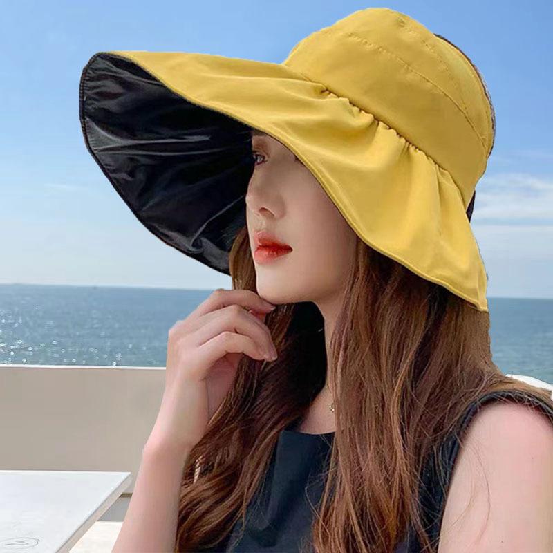 1pc Summer Empty Top Wide Brim Sun Hat for Women Anti UV Sunscreen Ponytail Bucket Hat Female Sun Protection Outdoor Beach Caps