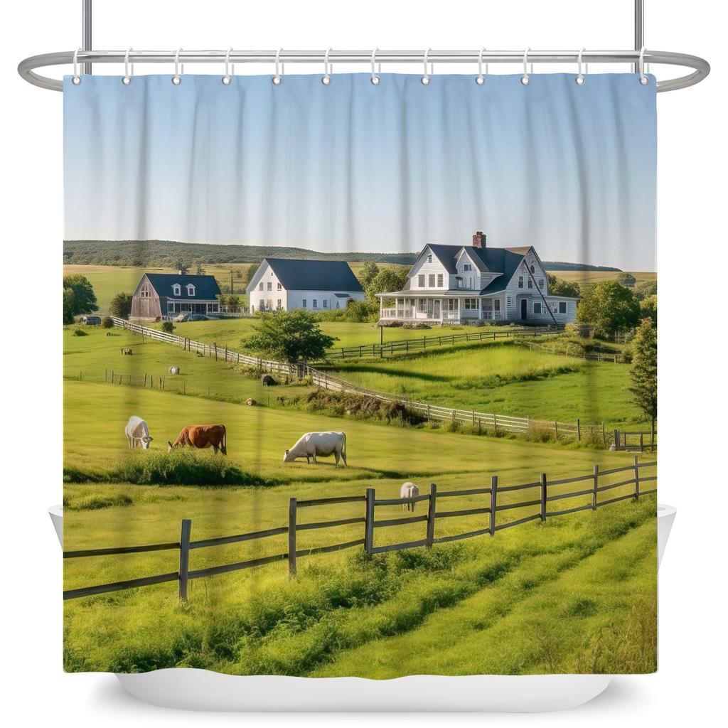 Garden Path Shower Curtain with 12 Hooks Realistic Forest Landscape Butterflies Waterproof Polyester Bathtub Bathroom Curtain