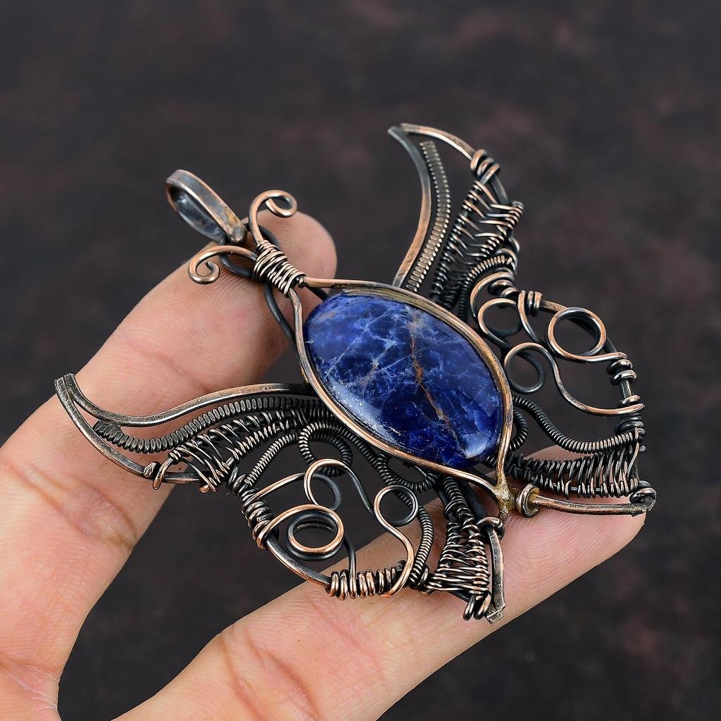 Sodalite Pendant Copper Wire Wrapped Pendant Butterfly Pendant Wire Wrap Jewelry Handmade Pendant Copper Jewelry Gemstone Pendant For Gifts