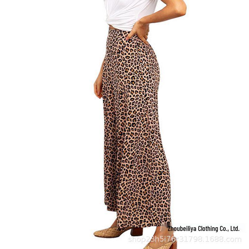 Frühjahr/Sommer 2025 High-Waist Hose mit Leopardenmuster und weitem Bein