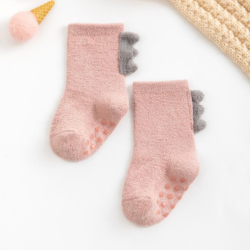 Winter Thicken Terry Soft Coral Fleece Baby Socks Dinosaur Shape Infant Warm Cute Todder Floor Non-slip Sock Boys Girls Kids