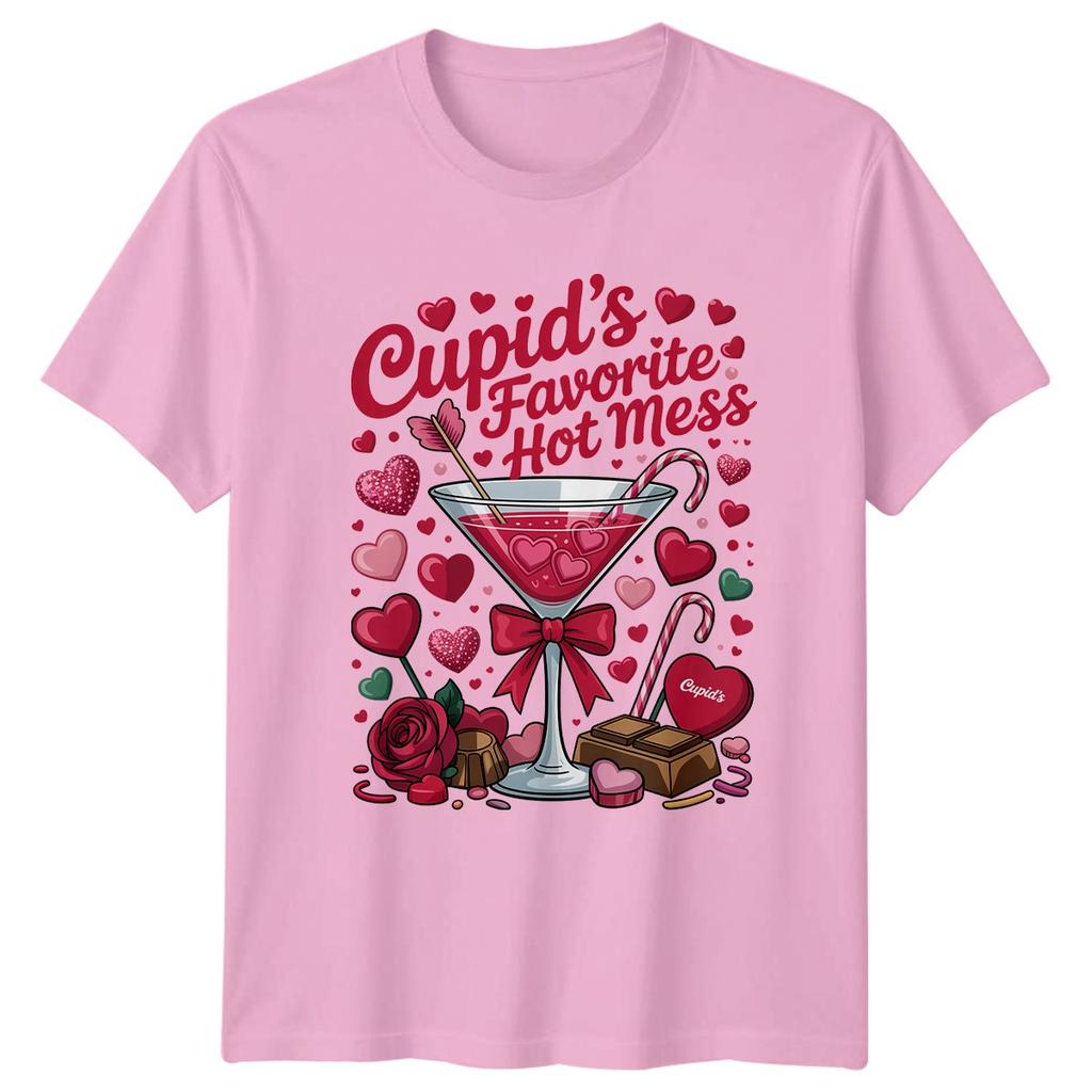 Cupids Favorite Hot Mess Unisexs TShirt Cocktail Humor Valentines Day